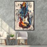 Electric Guita Art Watercolor Mixed Color Painting, Framed Canvas Prints Wall Art Decor, Floarting Frame Painting Canvas Art
