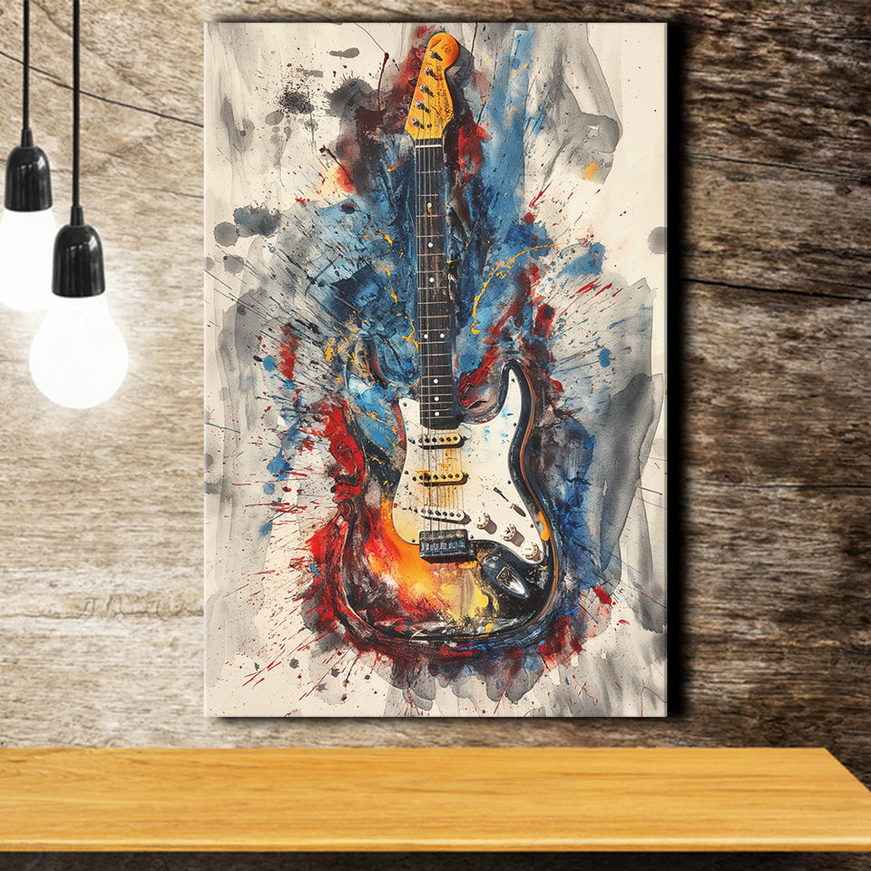Electric Guita Art Watercolor Mixed Color Painting, Canvas Prints Wall Art Home Decor, Painting Canvas Art