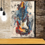Electric Guita Art Watercolor Mixed Color Painting, Canvas Prints Wall Art Home Decor, Painting Canvas Art