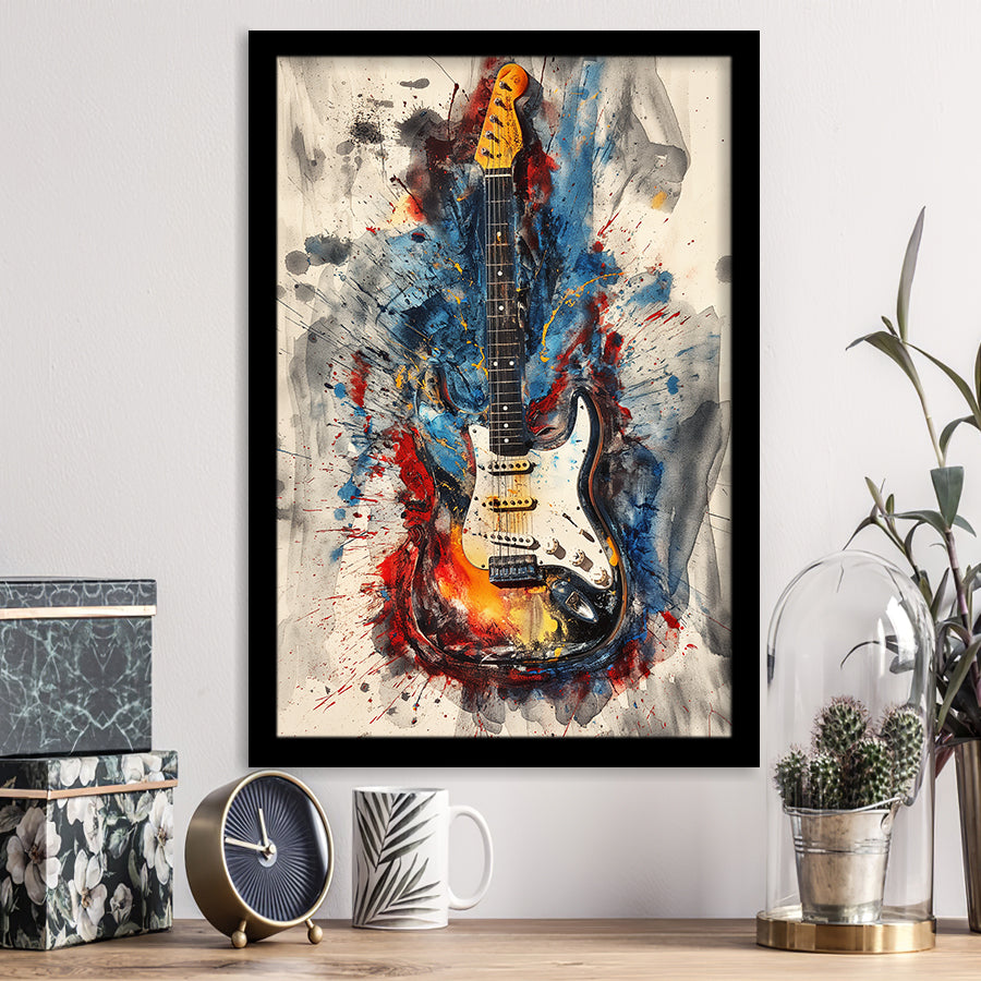 Electric Guita Art Watercolor Mixed Color Painting, Framed Art Prints Wall Decor, Picture Framed Painting