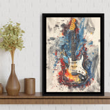 Electric Guita Art Watercolor Mixed Color Painting, Framed Canvas Prints Wall Art Decor, Floarting Frame Painting Canvas Art