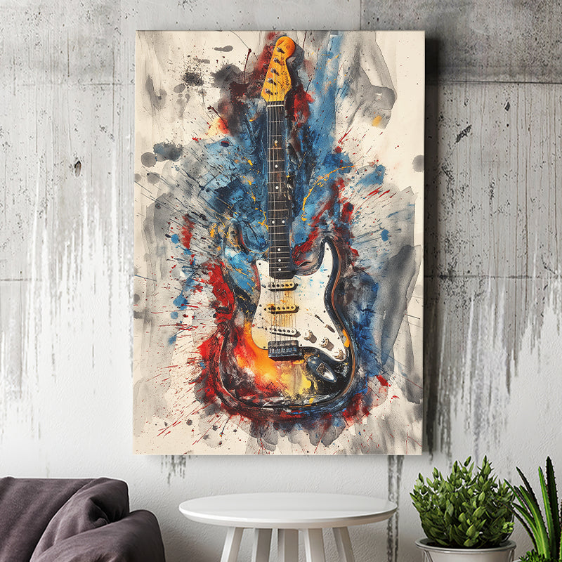 Electric Guita Art Watercolor Mixed Color Painting, Canvas Prints Wall Art Home Decor, Painting Canvas Art