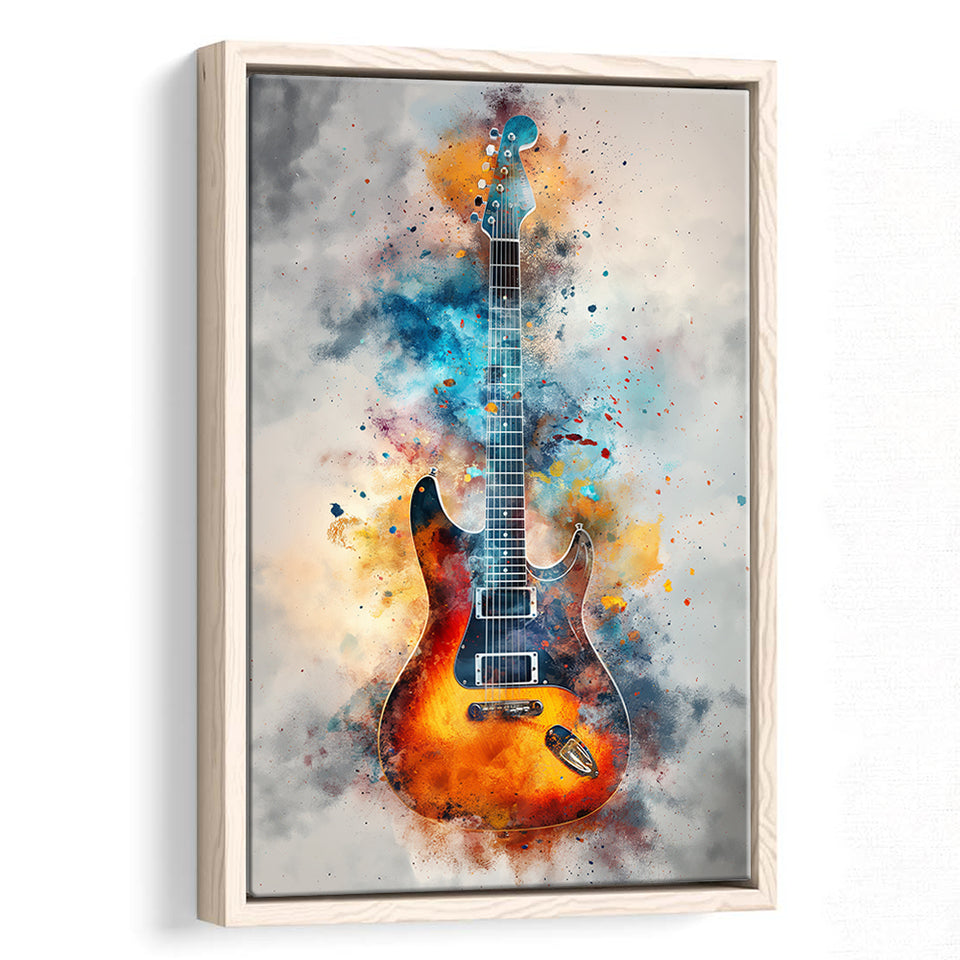 Electric Guita Watercolor Painting Art, Framed Canvas Prints Wall Art Decor, Floarting Frame Painting Canvas Art