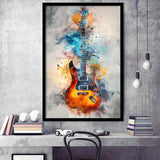 Electric Guita Watercolor Painting Art, Framed Art Prints Wall Decor, Picture Framed Painting