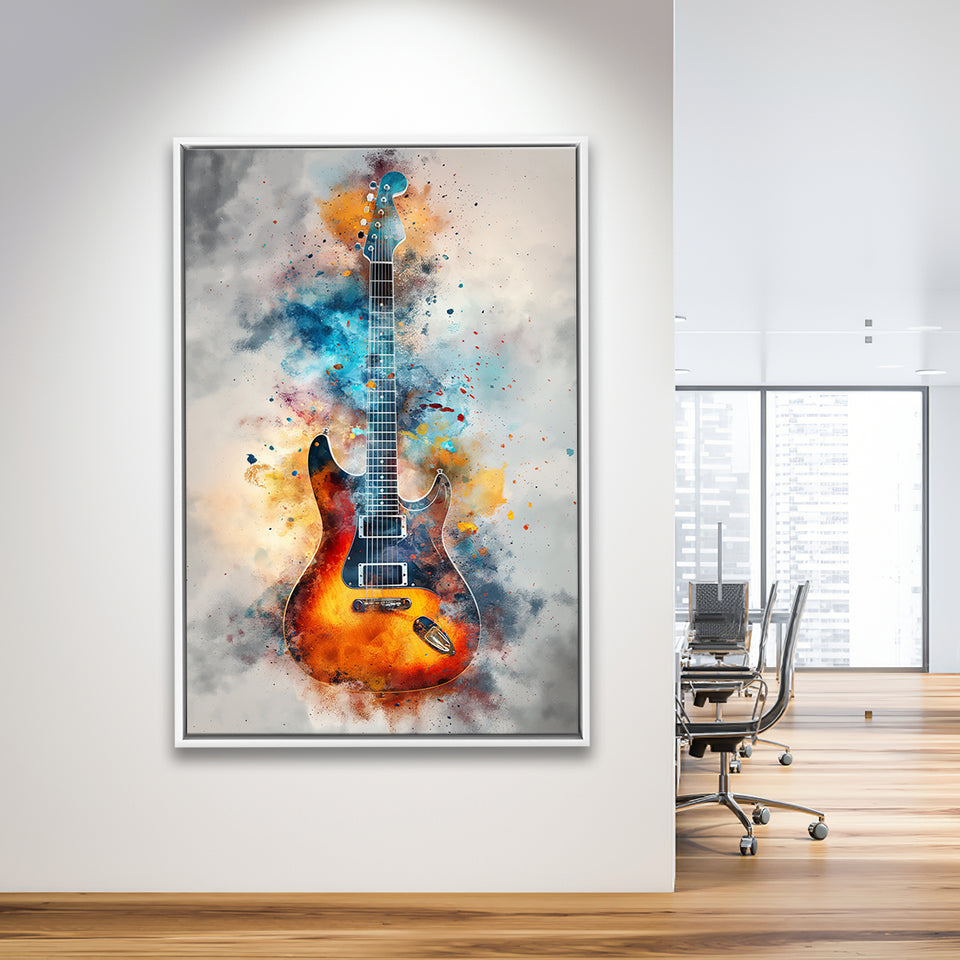 Electric Guita Watercolor Painting Art, Framed Canvas Prints Wall Art Decor, Floarting Frame Painting Canvas Art