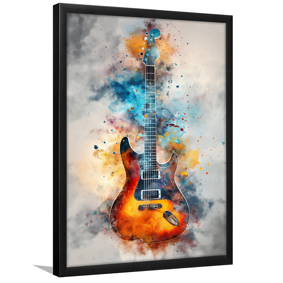 Electric Guita Watercolor Painting Art, Framed Art Prints Wall Decor, Picture Framed Painting