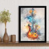 Electric Guita Watercolor Painting Art, Framed Canvas Prints Wall Art Decor, Floarting Frame Painting Canvas Art