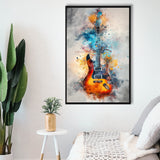 Electric Guita Watercolor Painting Art, Framed Canvas Prints Wall Art Decor, Floarting Frame Painting Canvas Art