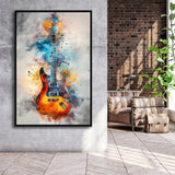 Electric Guita Watercolor Painting Art, Framed Canvas Prints Wall Art Decor, Floarting Frame Painting Canvas Art