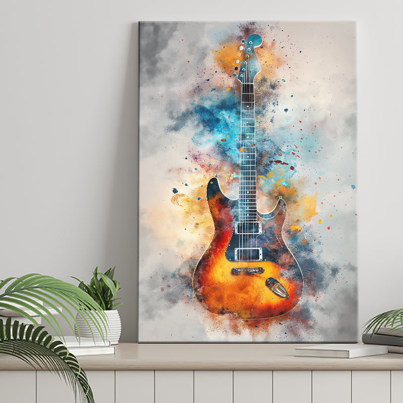 Electric Guita Watercolor Painting Art, Canvas Prints Wall Art Home Decor, Painting Canvas Art