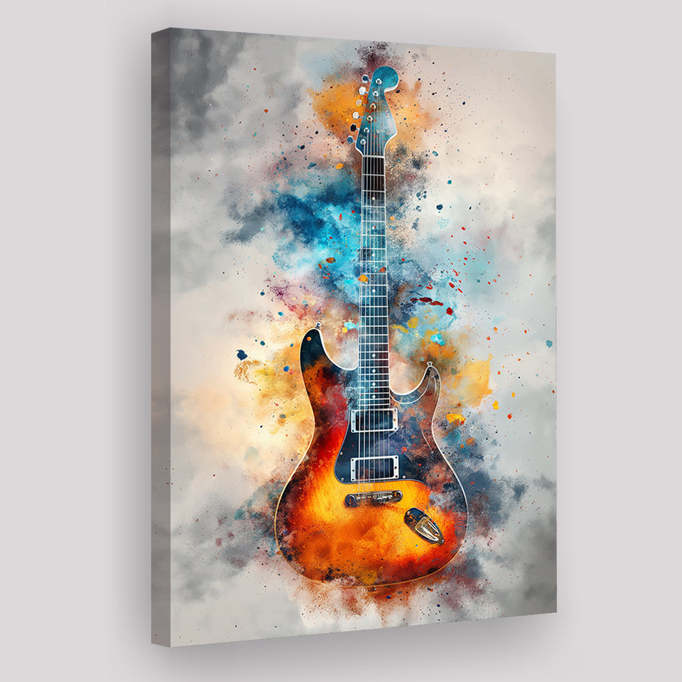 Electric Guita Watercolor Painting Art, Canvas Prints Wall Art Home Decor, Painting Canvas Art
