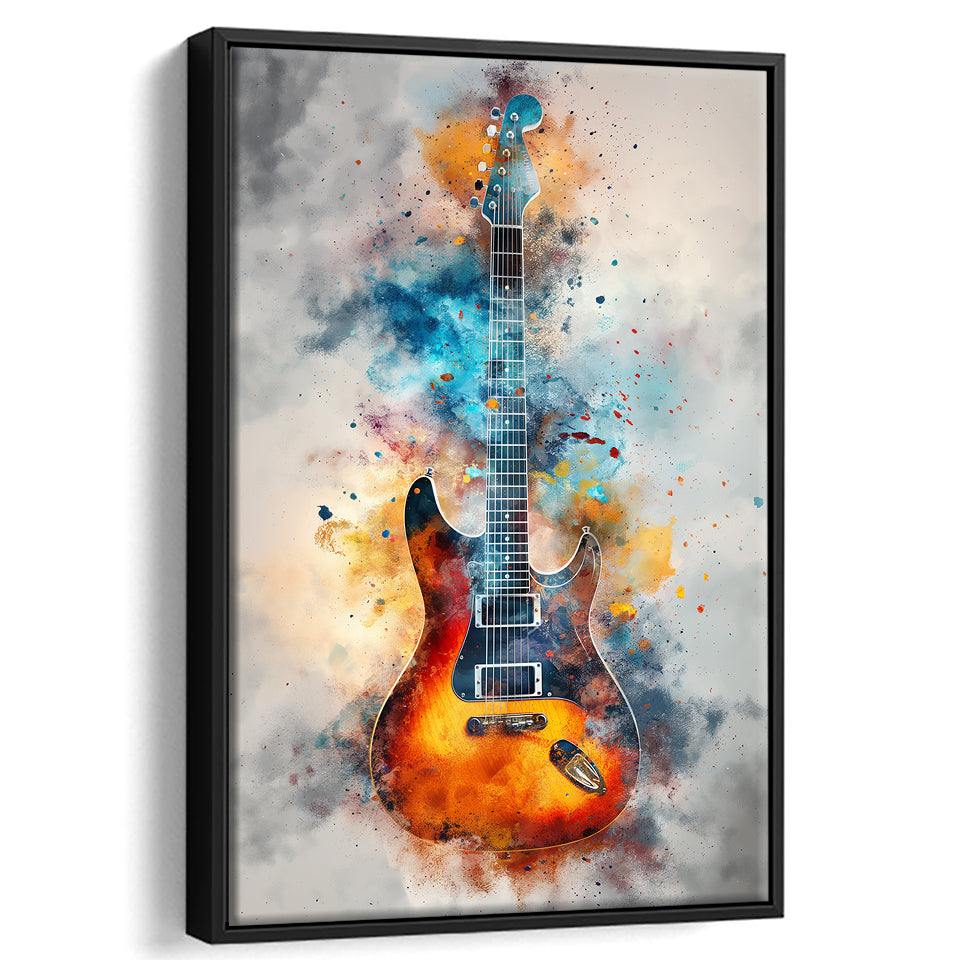 Electric Guita Watercolor Painting Art, Framed Canvas Prints Wall Art Decor, Floarting Frame Painting Canvas Art