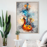 Electric Guita Watercolor Painting Art, Framed Canvas Prints Wall Art Decor, Floarting Frame Painting Canvas Art