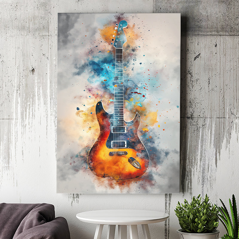 Electric Guita Watercolor Painting Art, Canvas Prints Wall Art Home Decor, Painting Canvas Art