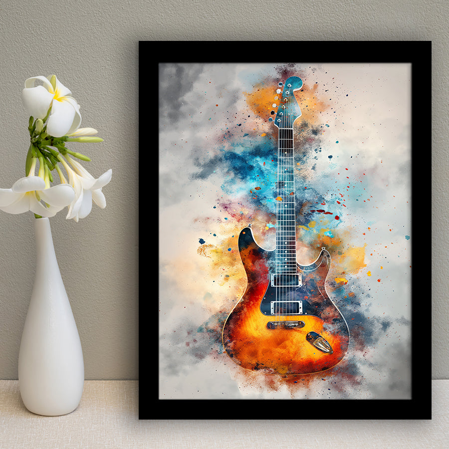 Electric Guita Watercolor Painting Art, Framed Art Prints Wall Decor, Picture Framed Painting