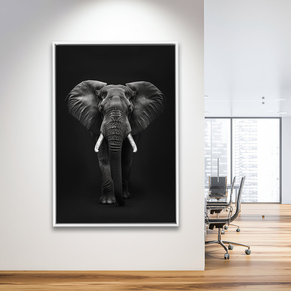 Elephant Portrait Black And White V1, Framed Canvas Prints Wall Art Decor, Floarting Frame Painting Canvas Art