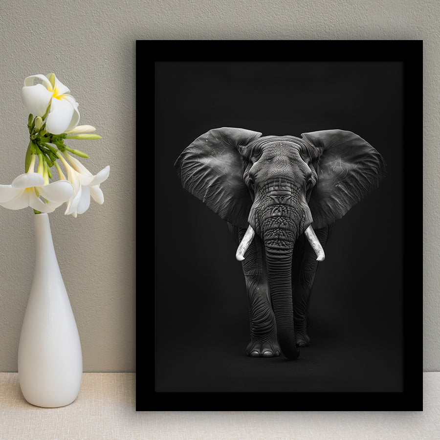 Elephant Portrait Black And White V1, Framed Art Prints Wall Decor, Picture Framed Painting