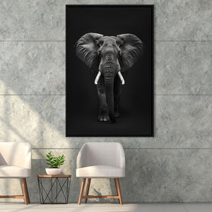 Elephant Portrait Black And White V1, Framed Canvas Prints Wall Art Decor, Floarting Frame Painting Canvas Art