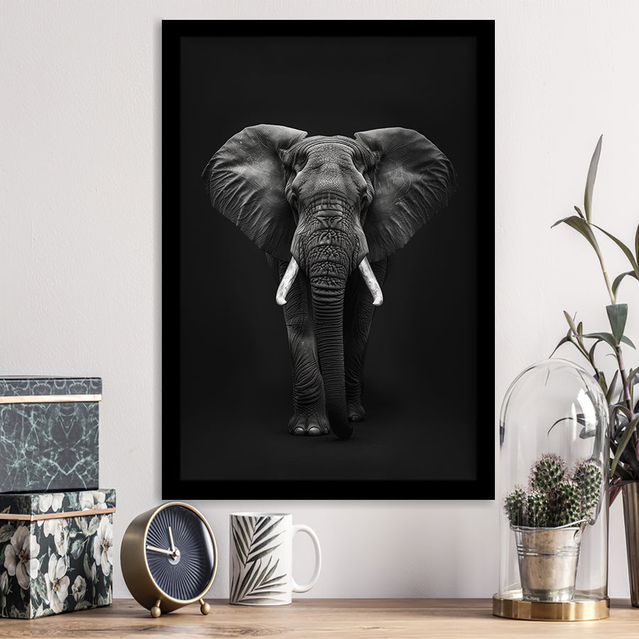 Elephant Portrait Black And White V1, Framed Art Prints Wall Decor, Picture Framed Painting