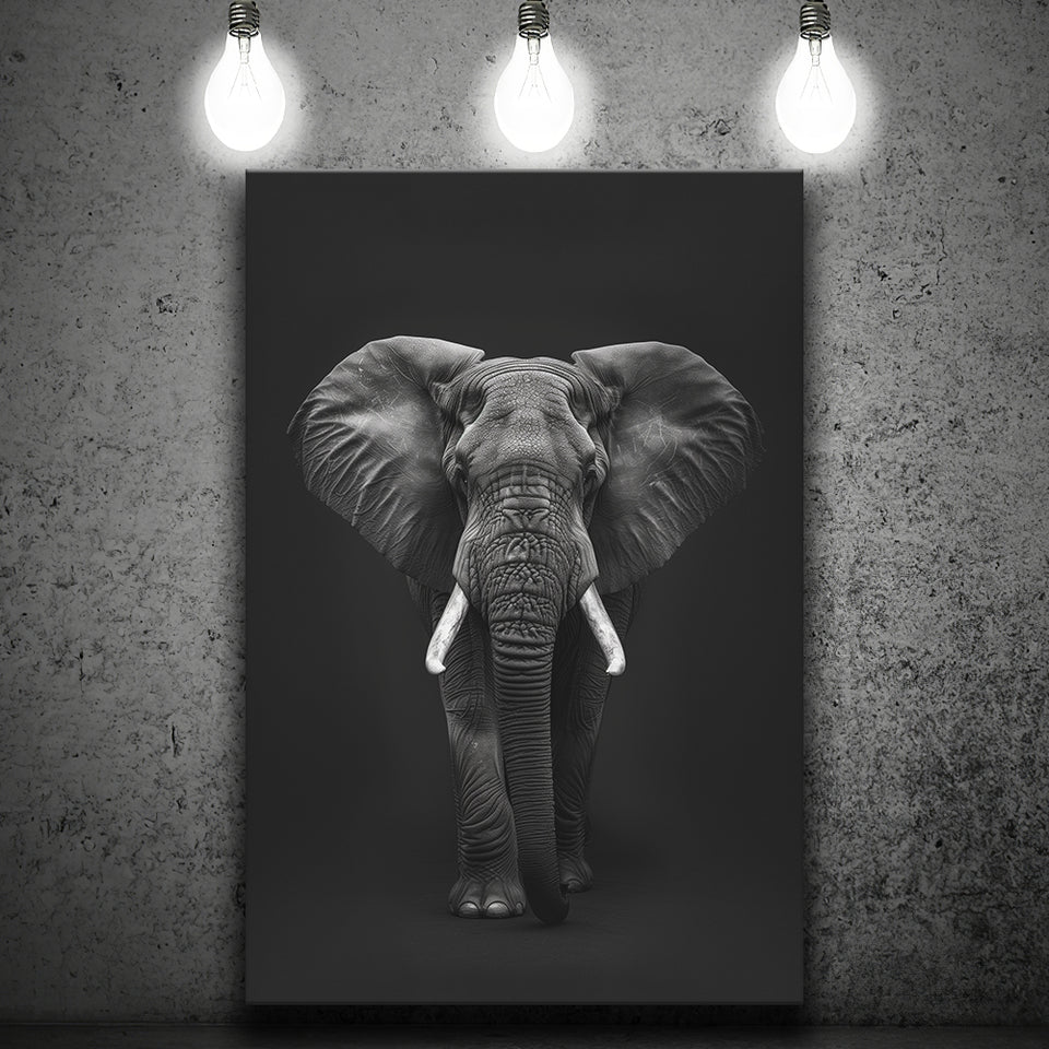 Elephant Portrait Black And White V1, Canvas Prints Wall Art Home Decor, Painting Canvas Art