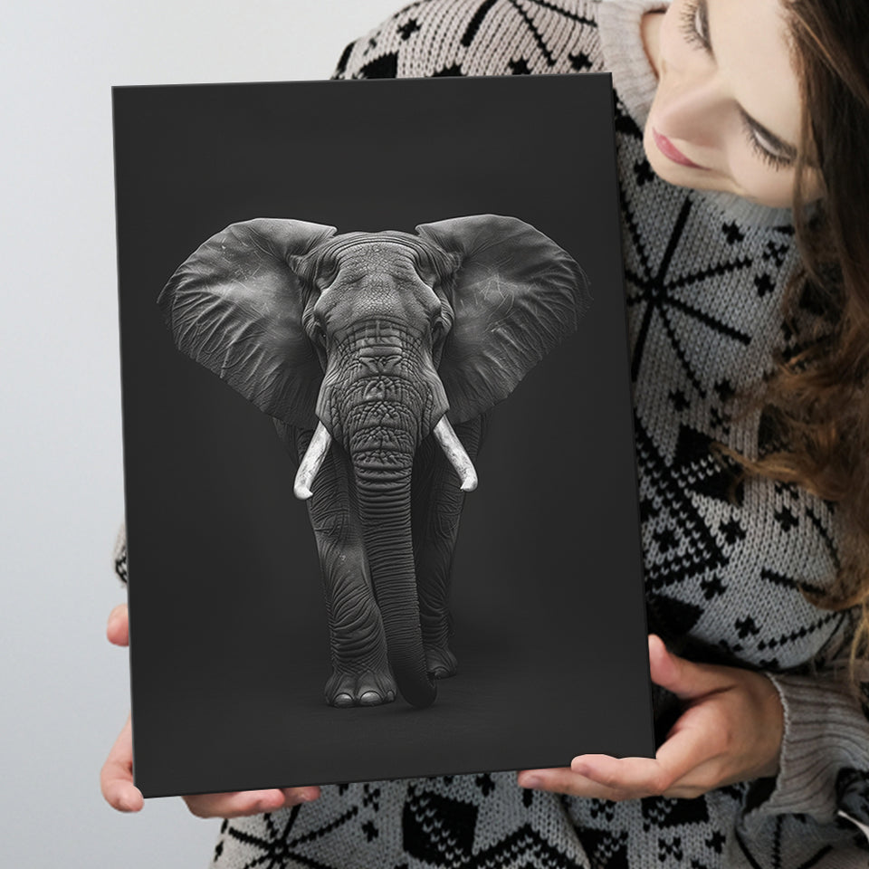 Elephant Portrait Black And White V1, Canvas Prints Wall Art Home Decor, Painting Canvas Art