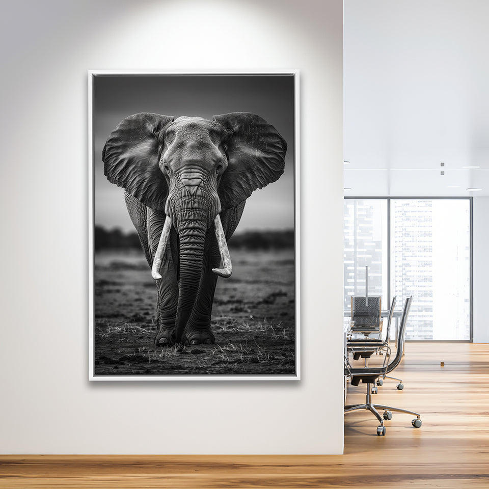 Elephant Portrait Black And White V2, Framed Canvas Prints Wall Art Decor, Floarting Frame Painting Canvas Art