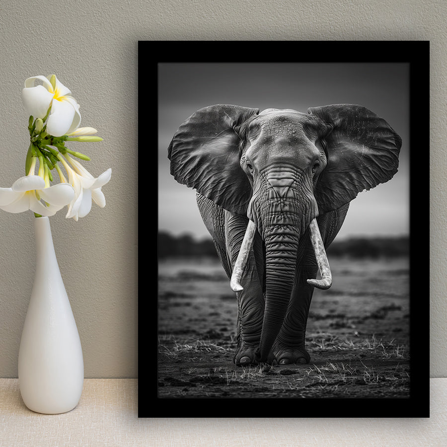 Elephant Portrait Black And White V2, Framed Art Prints Wall Decor, Picture Framed Painting