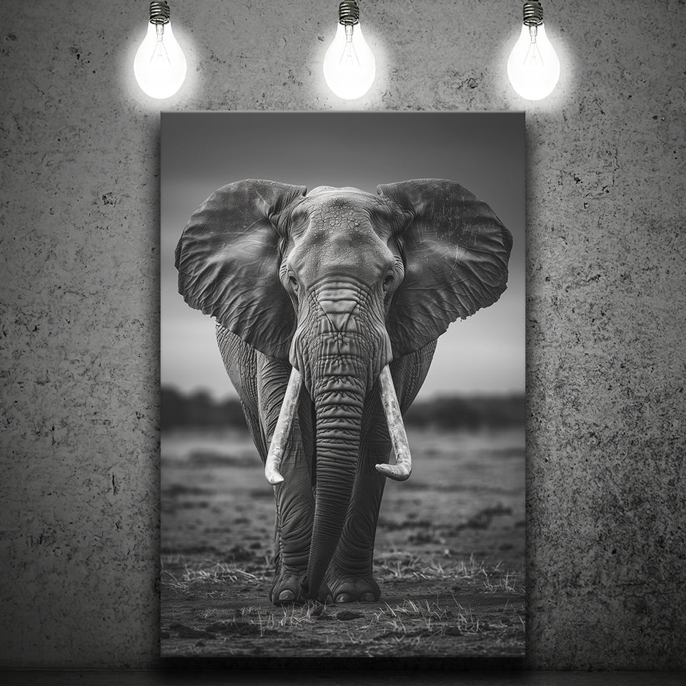 Elephant Portrait Black And White V2, Canvas Prints Wall Art Home Decor, Painting Canvas Art