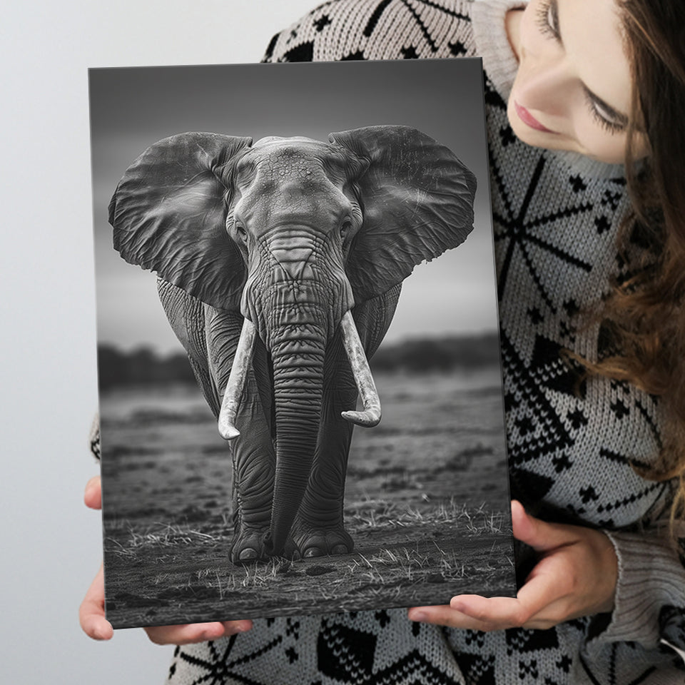 Elephant Portrait Black And White V2, Canvas Prints Wall Art Home Decor, Painting Canvas Art