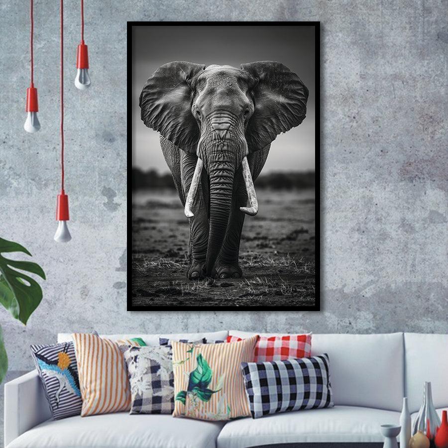 Elephant Portrait Black And White V2, Framed Art Prints Wall Decor, Picture Framed Painting