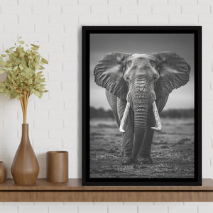 Elephant Portrait Black And White V2, Framed Canvas Prints Wall Art Decor, Floarting Frame Painting Canvas Art