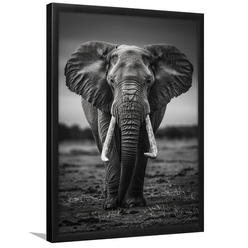 Elephant Portrait Black And White V2, Framed Art Prints Wall Decor, Picture Framed Painting