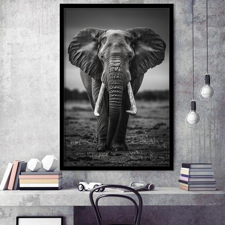 Elephant Portrait Black And White V2, Framed Art Prints Wall Decor, Picture Framed Painting