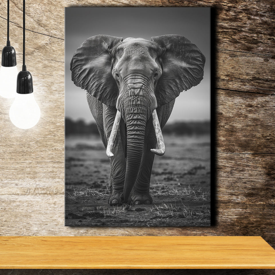 Elephant Portrait Black And White V2, Canvas Prints Wall Art Home Decor, Painting Canvas Art