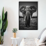 Elephant Portrait Black And White V2, Framed Canvas Prints Wall Art Decor, Floarting Frame Painting Canvas Art