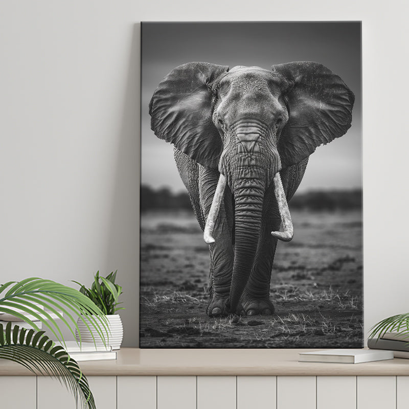 Elephant Portrait Black And White V2, Canvas Prints Wall Art Home Decor, Painting Canvas Art