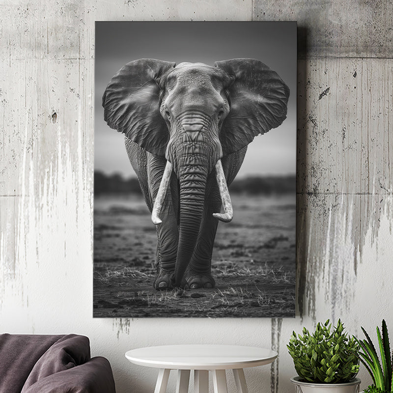 Elephant Portrait Black And White V2, Canvas Prints Wall Art Home Decor, Painting Canvas Art