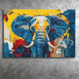 Elephant Portrait Mixed Color Painting, Canvas Print Wall Art Home Decor, Painting Canvas Art Print