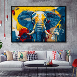Elephant Portrait Mixed Color Painting, Framed Canvas Print Wall Art Decor, Floating Frame Painting Canvas