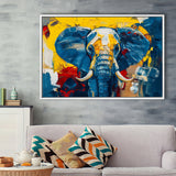 Elephant Portrait Mixed Color Painting, Framed Canvas Print Wall Art Decor, Floating Frame Painting Canvas