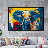 Elephant Portrait Mixed Color Painting, Framed Art Print Wall Decor, Picture Framed Painting Art