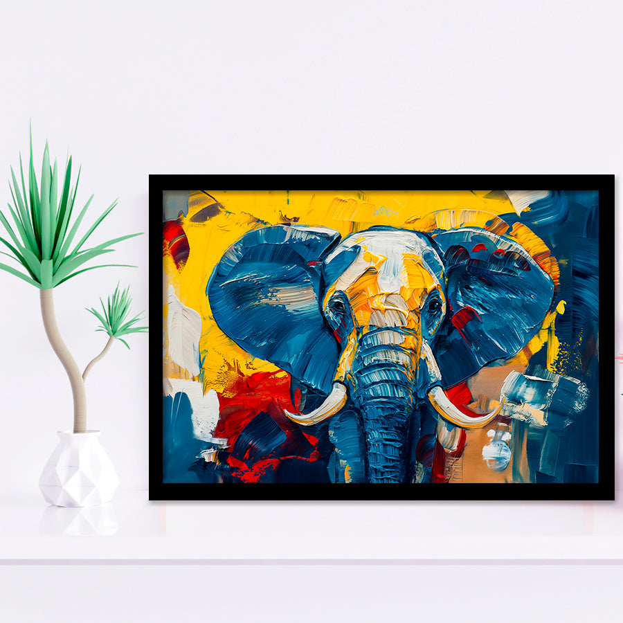 Elephant Portrait Mixed Color Painting, Framed Art Print Wall Decor, Picture Framed Painting Art