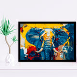 Elephant Portrait Mixed Color Painting, Framed Art Print Wall Decor, Picture Framed Painting Art