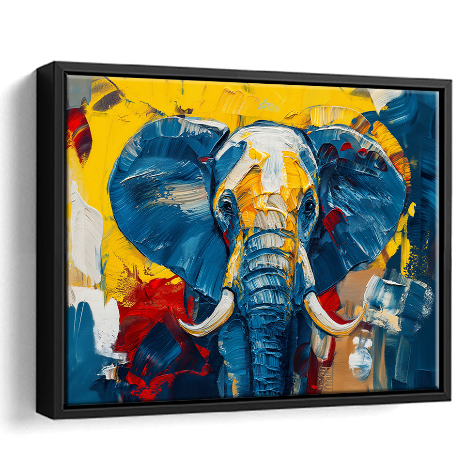 Elephant Portrait Mixed Color Painting, Framed Canvas Print Wall Art Decor, Floating Frame Painting Canvas