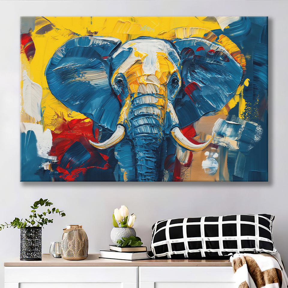 Elephant Portrait Mixed Color Painting, Canvas Print Wall Art Home Decor, Painting Canvas Art Print