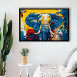 Elephant Portrait Mixed Color Painting, Framed Canvas Print Wall Art Decor, Floating Frame Painting Canvas