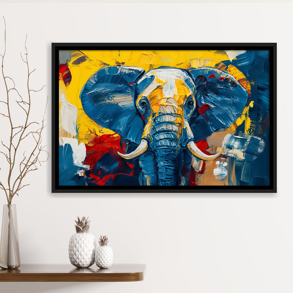 Elephant Portrait Mixed Color Painting, Framed Canvas Print Wall Art Decor, Floating Frame Painting Canvas