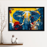 Elephant Portrait Mixed Color Painting, Framed Canvas Print Wall Art Decor, Floating Frame Painting Canvas