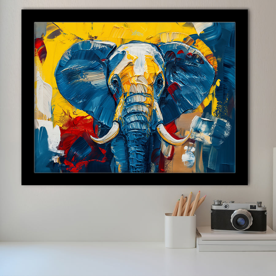 Elephant Portrait Mixed Color Painting, Framed Art Print Wall Decor, Picture Framed Painting Art