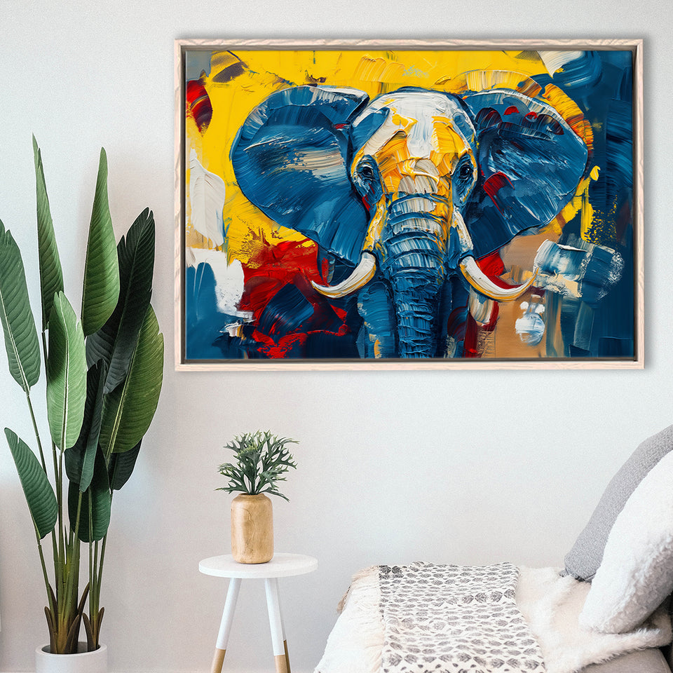 Elephant Portrait Mixed Color Painting, Framed Canvas Print Wall Art Decor, Floating Frame Painting Canvas